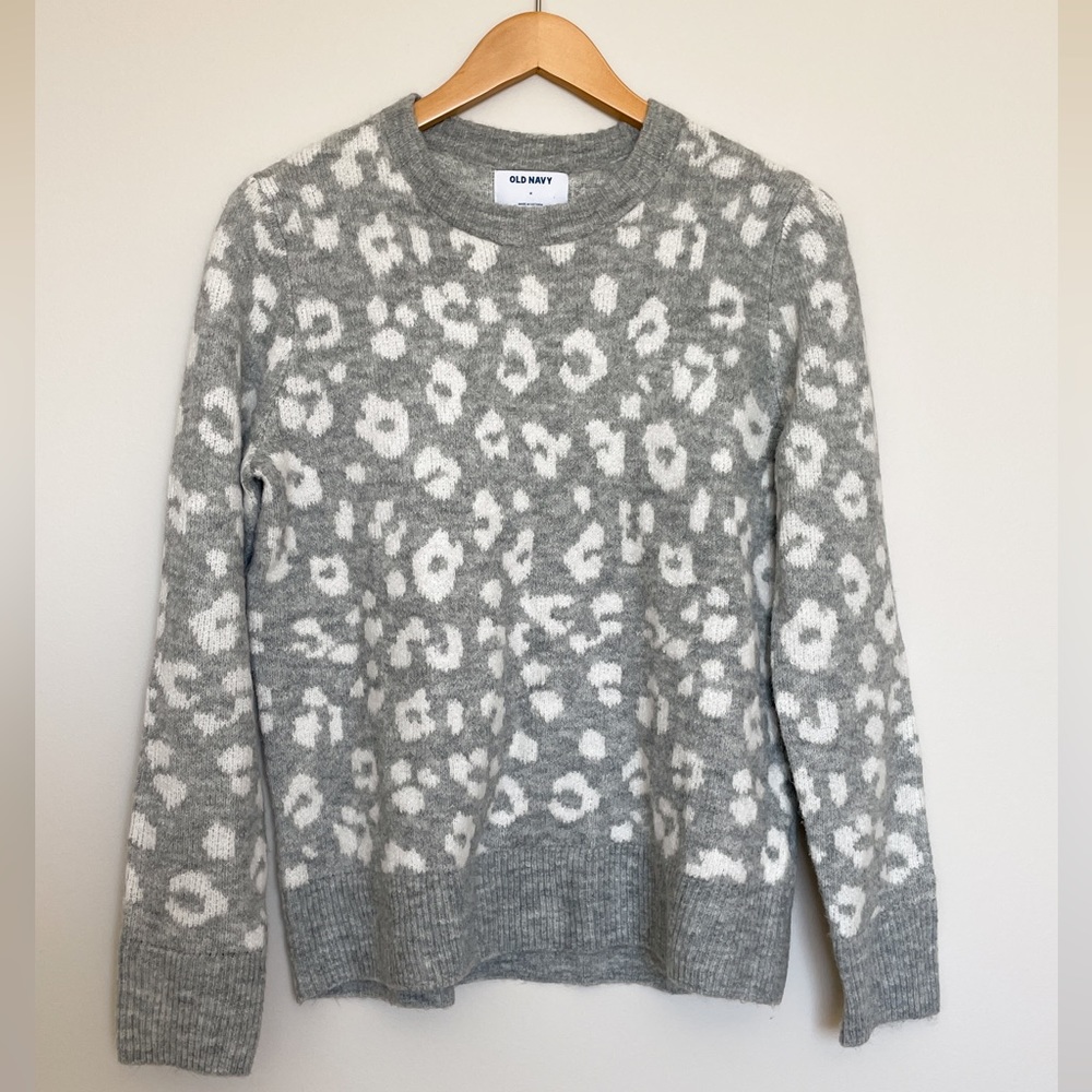Grey and White Leopard Print Sweater